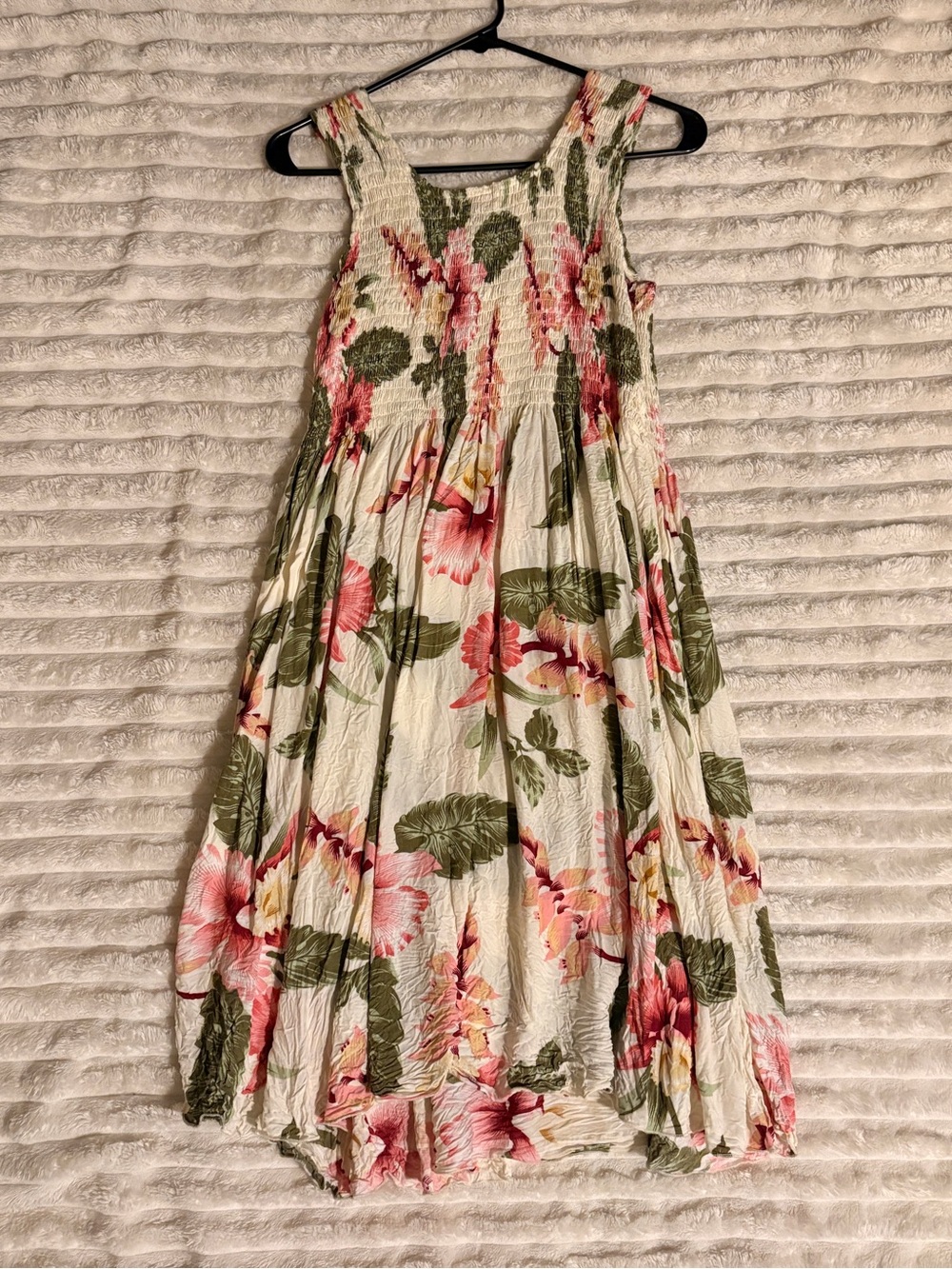 Sunny Island Hawaiian Tropical Floral Smocked Midi Dress | One Size